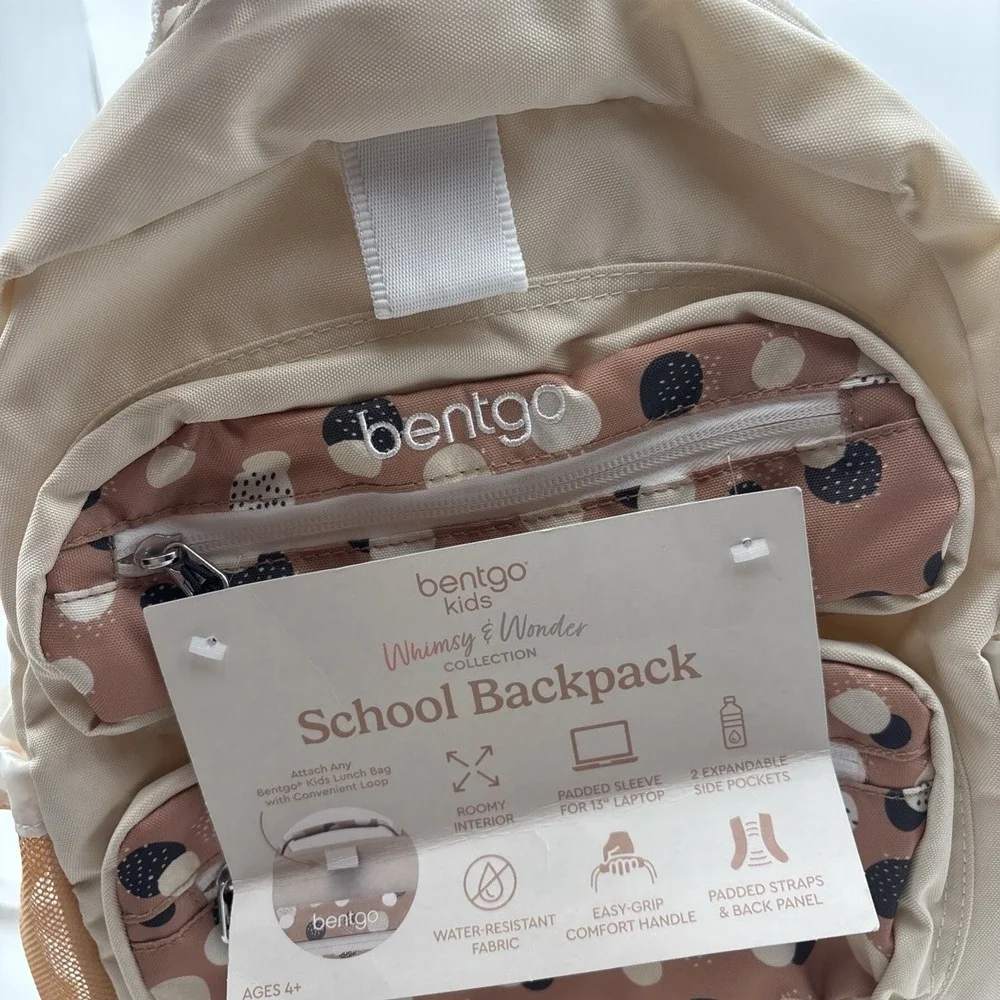 Bentgo Kids Whimsy & Wonder School Backpack Spots and Dots Beige Brown 14in